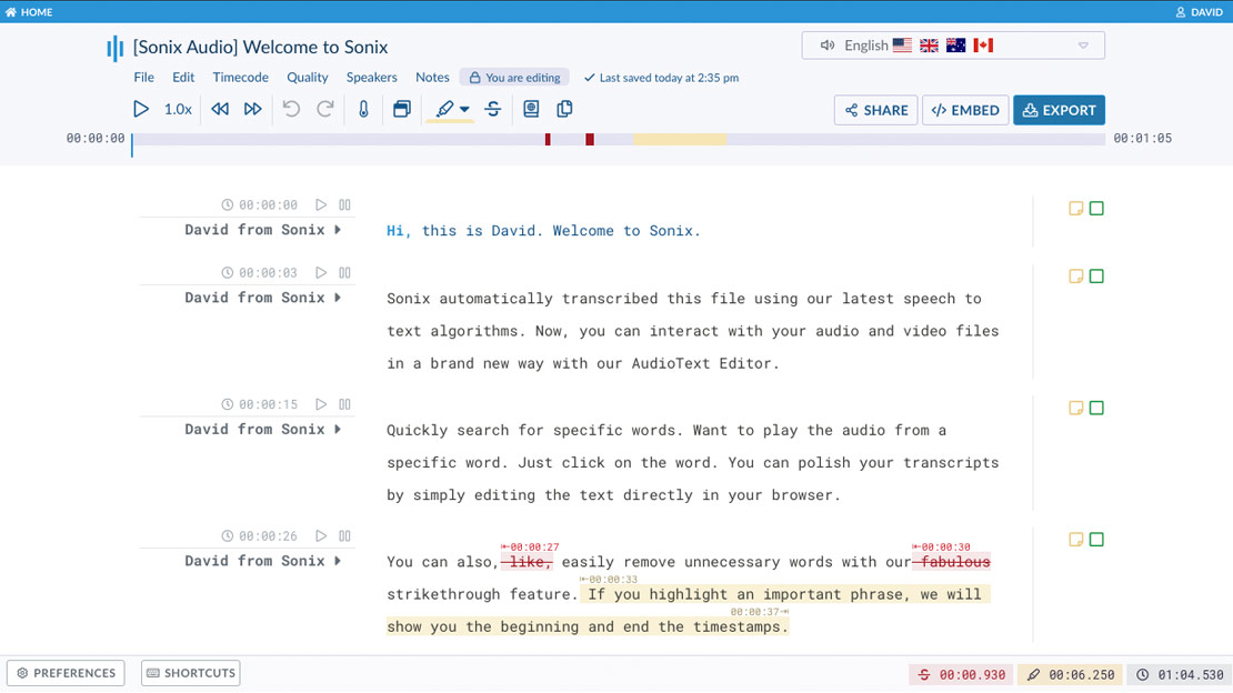 Sonix transcription workflow