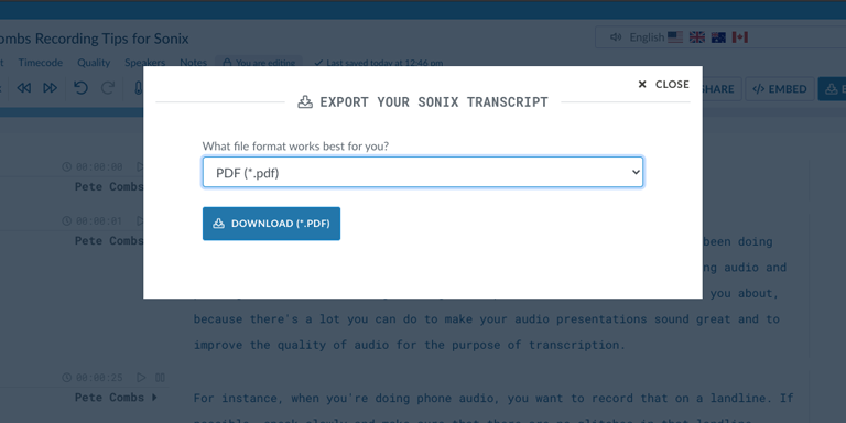 Step 6: Click export and select 'PDF (.pdf)' to download a text version of your RM file. Step 6: Download a PDF version of your RM file by clicking Export and selecting 'PDF (.pdf).'