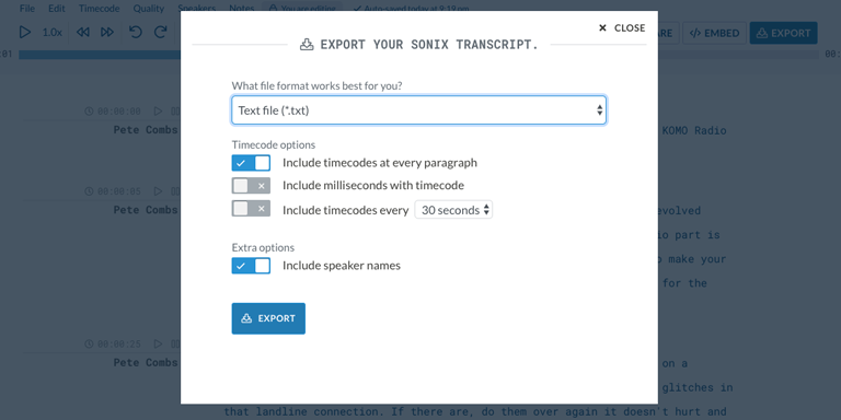 Step 6: Download a text version of your WEBA file by clicking Export and selecting 'Text file (.txt).'