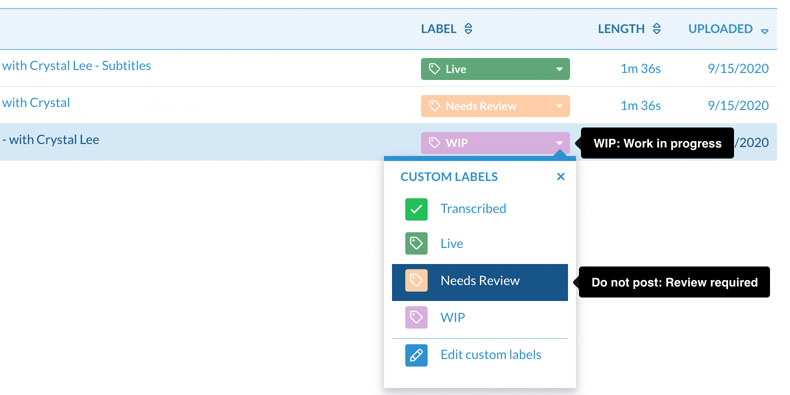 Easily organize your transcripts with file-specific labels