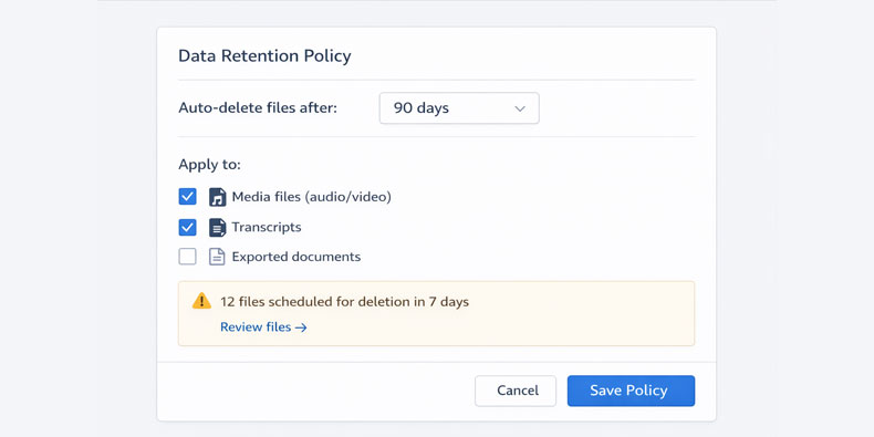 Data retention policy controls