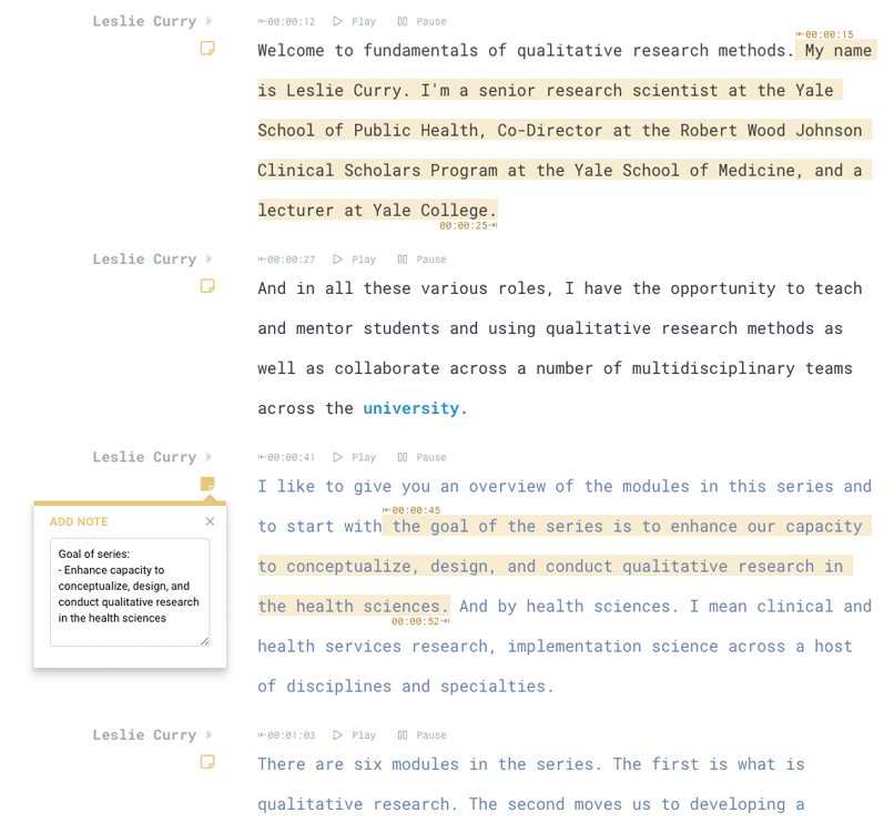 Sonix example transcript: Leslie Curry lecture on Qualitative Research -- transcribed by Sonix