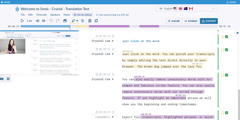 Step 5: Edit and polish your Ukrainian transcript in our editor Use the Sonix AudioText Editor to polish your %{v_language} transcript